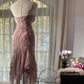 Cute Mermaid Spaghetti Strap Beaded Ruffle Pink Chiffon Short Homecoming Dress Birthday Dress SH2883
