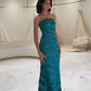 Gorgeous Sheath Strapless Bead Sequin Green Satin Long Sweep Party Dress with Slit SH2713