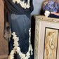 Vintage Mermaid Spaghetti Strap Appliques Black Chiffon Satin Party Dress SH2714