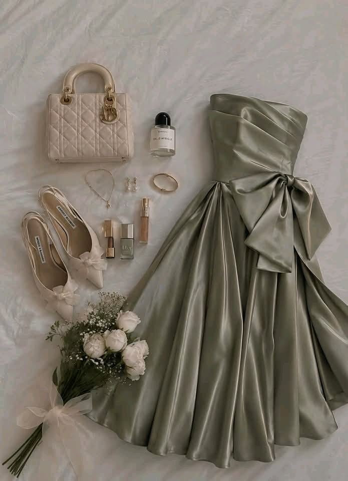 Sage Green Bow A Line Strapless Satin Prom Dress Evening Dress SH6447