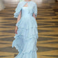 Gentle Baby Blue A Line Strapless Layered Chiffon Prom Dress Evening Dress with Cape SH3651