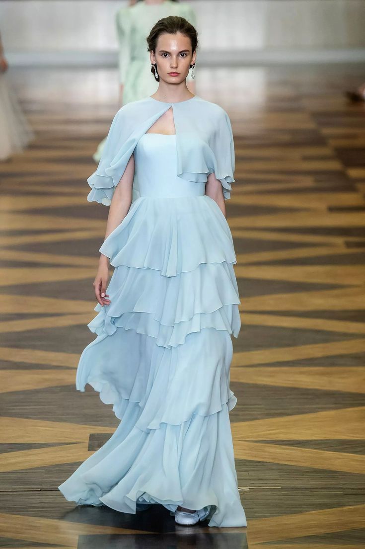 Gentle Baby Blue A Line Strapless Layered Chiffon Prom Dress Evening Dress with Cape SH3651