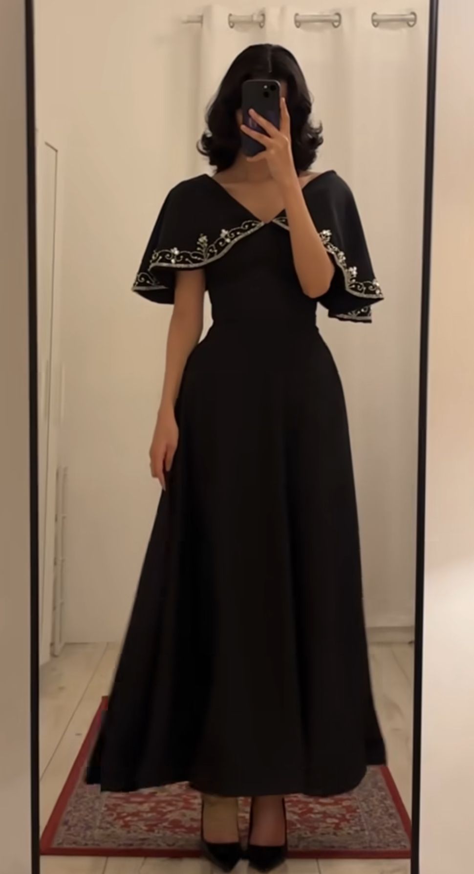 Elegant Black A Line V Neck Beaded Satin Prom Dress Evening Dress Date Dress SH5595