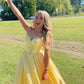 Yellow A Line Sweetheart Corset Satin Prom Dress SH1594