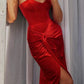 Sexy Red Sheath Sweetheart Neck Velvet Prom Dress Evening Dress with Slit SH7201