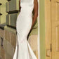 Elegant Mermaid White Satin Long Train Prom Dress Wedding Dress SH7541