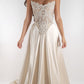 Elegant A Line Strapless Lace Satin Long Prom Dress Evening Dress SH2554
