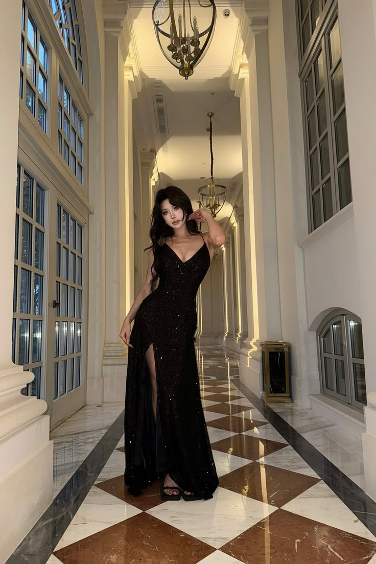 Shiny A Line Straps Dark Purple Sequin Prom Dress with Slit SH5518