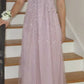 Gentle Pink A Line Spaghetti Strap Sequin Tulle Long Prom Dress Evening Dress Formal Dress SH3656
