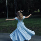 Classic Blue Off the Shoulder Satin Long Prom Dress Evening Dress SH6904