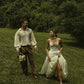 Simple Retro A Line Spaghetti Strap Satin Long Wedding Dress SH5951