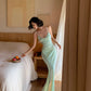 Shiny Sheath Spaghetti Strap Green Sequin Open Back Party Dress Evening Dress SH2877