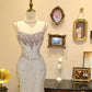 Exquisite Mermaid Spaghetti Strap Beaded Sequin Tulle Prom Dress Date Dress SH3694