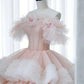 Ball Gown Off Shoulder Layered Pink Tulle Long Prom Dress SH1638