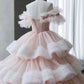 Ball Gown Off Shoulder Layered Pink Tulle Long Prom Dress SH1638