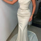 Chic Mermaid One Shoulder Rhinestone Ivory Satin Prom Dress Evening Dress SH6490