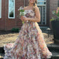 Pretty A Line Strapless Print Floral Ruffle Tulle Prom Dress Evening Dress SH6206