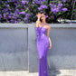 Stunning Sheath Spaghetti Strap Purple Sequin Long Party Dress Evening Dress SH2856