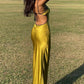 Sexy Sheath Spaghetti Strap Tan Satin Backless Long Prom Dress Evening Dress SH7195