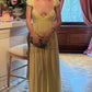 Gentle A Line Straps Light Yellow Chiffon Long Prom Dress Outfits SH6743