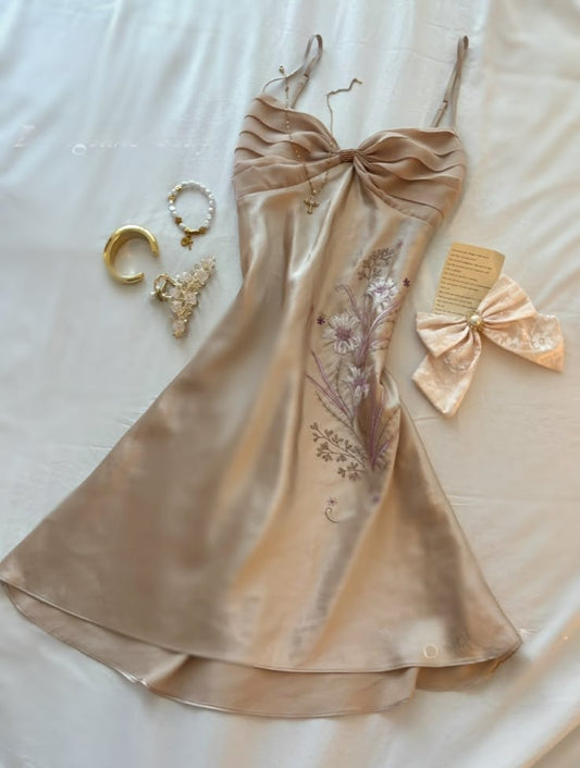 Simple A Line Spaghetti Straps Brown Satin Short Homecoming Dress Outfits SH5735
