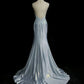 Classy Mermaid Spaghetti Straps Appliques Satin Open Back Long Party Dress Evening Dress SH2916