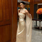 Elegant Sheath Strapless Beaded Ivory Satin Long Prom Dress Evening Dress SH5144