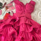 Hot Pink A Line V Neck Ruffles Satin Knee Length Homecoming Dresses Outfits SH3621