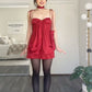 Red A Line Spaghetti Strap Bow Satin Backless Short Homecoming Dress Cocktail Dress SH3219