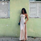 Simple A Line Spaghetti Strap Lace Satin Party Dress Wedding Guest Dress with Slit SH3901
