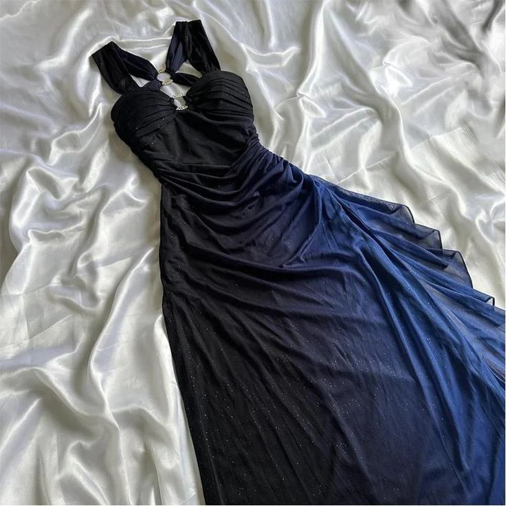 Charming Straps Navy Blue Ombre Long Backless Prom Dress Evening Dress shinydress Charming Straps Navy Blue Ombre Long Backless Prom Dress Evening Dress shinydress