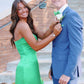 Green Sweetheart Neck Ruffle Satin Long Prom Dress Evening Dress with Slit SH1759