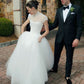 Gentle Ball Gown High Neck Tulle Long Prom Dress Wedding Dress SH7445