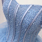 Blue Off-the-shoulder Beaded Tulle Long Formal Dress Ball Gown SH1630