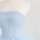 Blue A-Line Strapless Tulle Layers Long Prom Dress Evening Dress SH1636