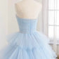 Blue A-Line Strapless Tulle Layers Long Prom Dress Evening Dress SH1636