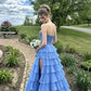 Unique Blue A Line Sweetheart Neck Exquisite Lace Chiffon Prom Dress Evening Dress SH8281