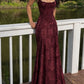 Vintage Burgundy Mermaid Print Tulle Prom Dress Evening Dress with Cap Sleeves SH8271