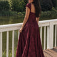 Vintage Burgundy Mermaid Print Tulle Prom Dress Evening Dress with Cap Sleeves SH8271