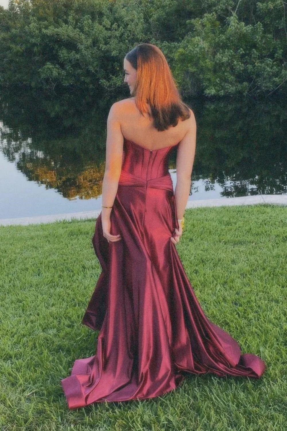 Stunning Royal Blue A Line Satin Prom Dress Evening Dress with Slit SH6211