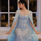 Romantic A Line Beaded Blue Chiffon Prom Dress Party Dress SH3294