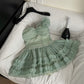 Flowy A Line Strapless Layered Green Chiffon Short Homecoming Dress Cocktail Dress SH3175