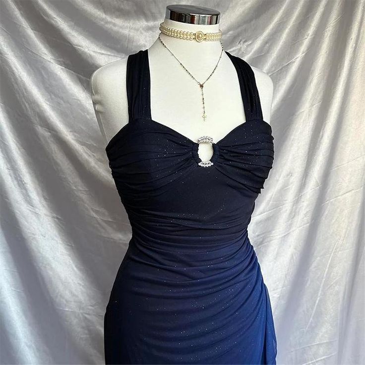 Charming Straps Navy Blue Ombre Long Backless Prom Dress Evening Dress SH1145