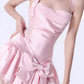 Pink A Line Halter Lace Satin Backless Mini Homecoming Dress with Bow SH3315