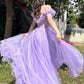 Lilac A-Line Flowy Tulle Evening Party Dresses Prom Dresses With Slit SH1612