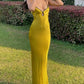 Sexy Sheath Spaghetti Strap Tan Satin Backless Long Prom Dress Evening Dress SH7195