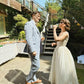Vintage A Line Strap Ivory Print Satin Long Prom Dress Wedding Dress SH8242