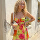 Cute Colorful A Line Spaghetti Strap Print Floral Chiffon Short Homecoming Dress Mini Dress SH8018