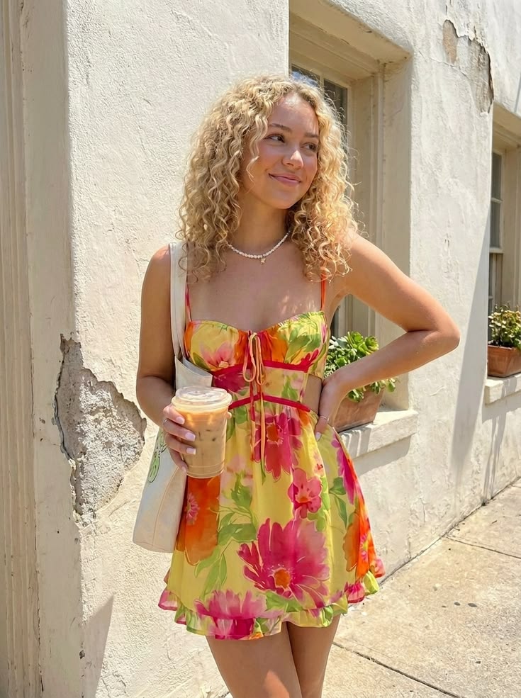 Cute Colorful A Line Spaghetti Strap Print Floral Chiffon Short Homecoming Dress Mini Dress SH8018