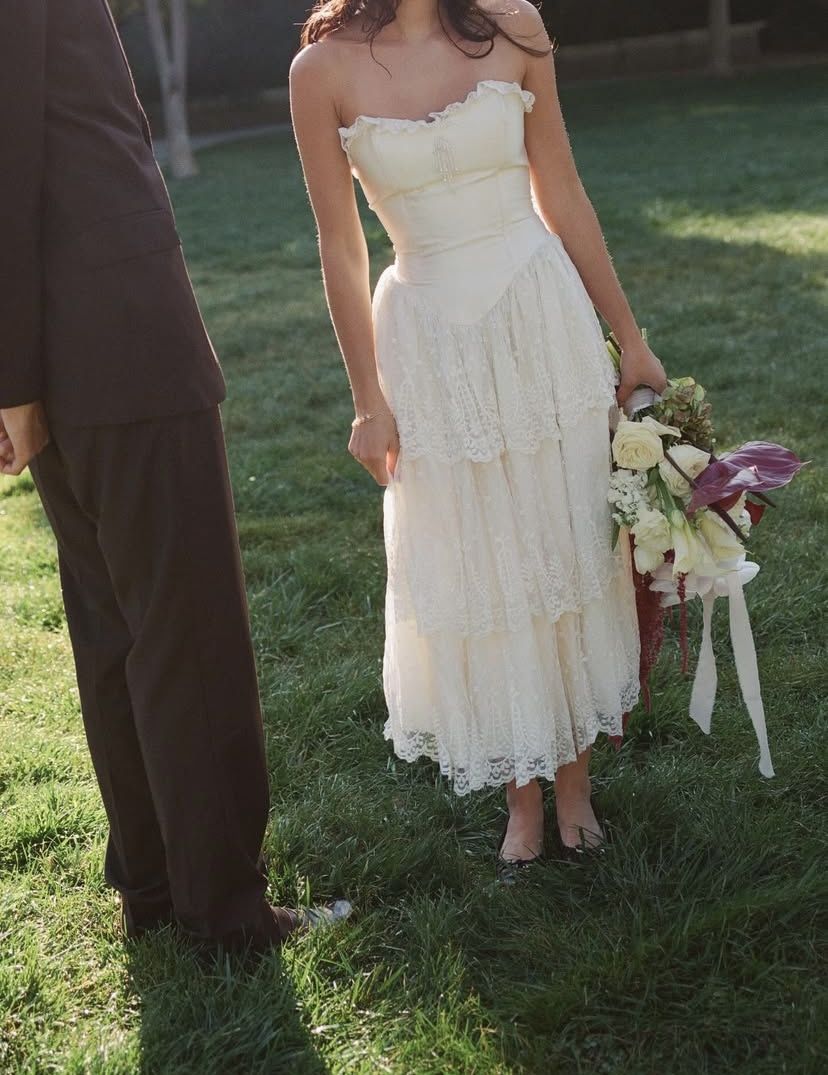 Cute A Line Sweetheart Neck Layered Ivory Lace Prom Dress Wedding Dress SH7272